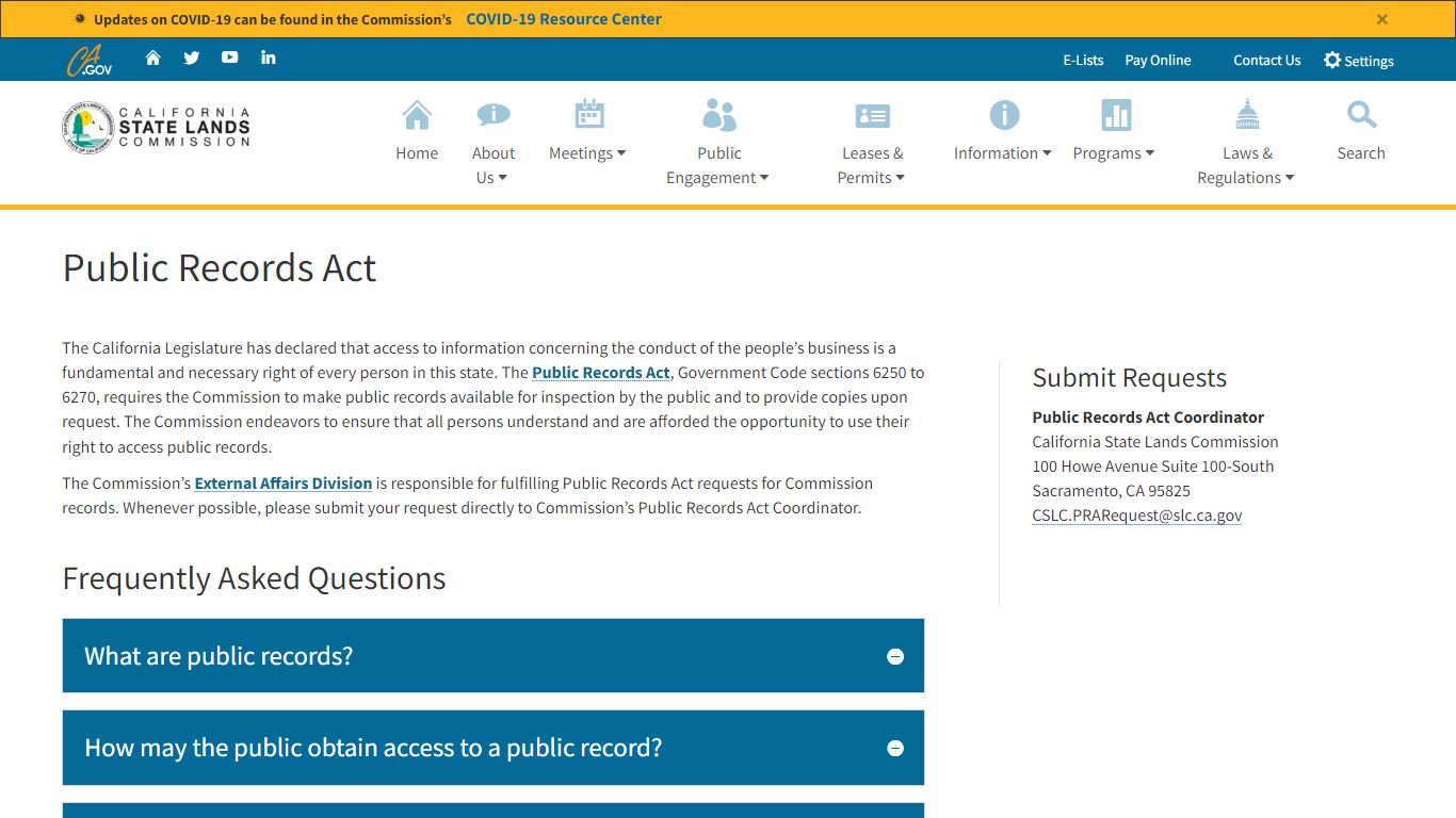 Public Records Act | CA State Lands Commission - California